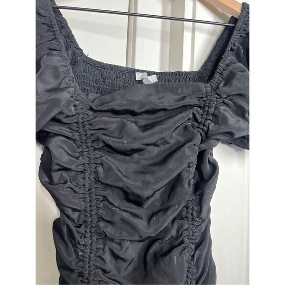 Love tree medium black midi dress women’s vacation summer dress ruched puff H218 - Picture 3 of 5